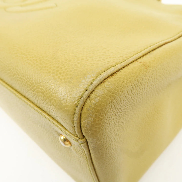 CHANEL Caviar Skin Coco Mark Chain Tote Bag Mustard Gold HDW Used