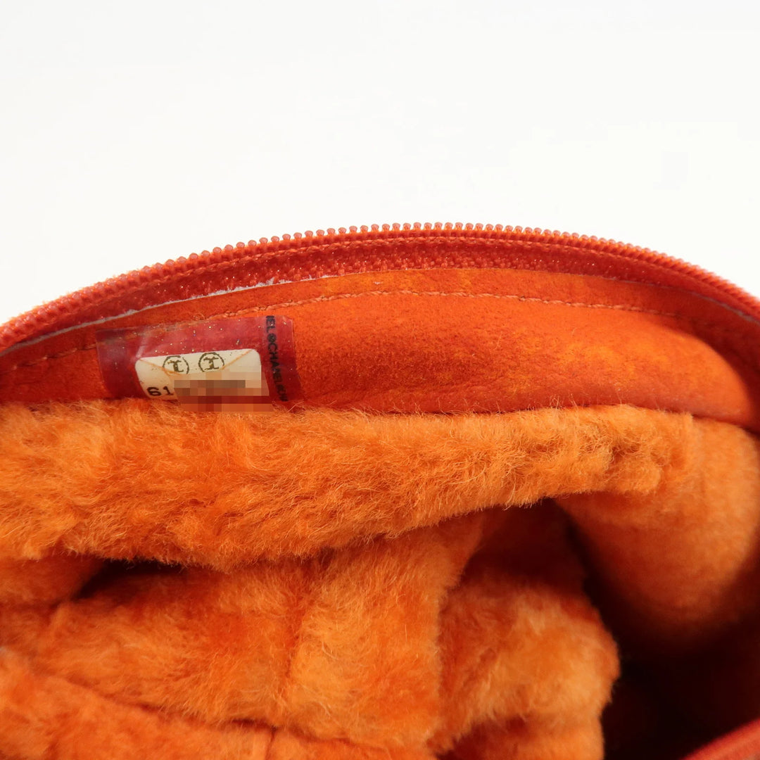 CHANEL Logo Mouton Clutch Bag Cosmetic Pouch Makeup Bag Orange