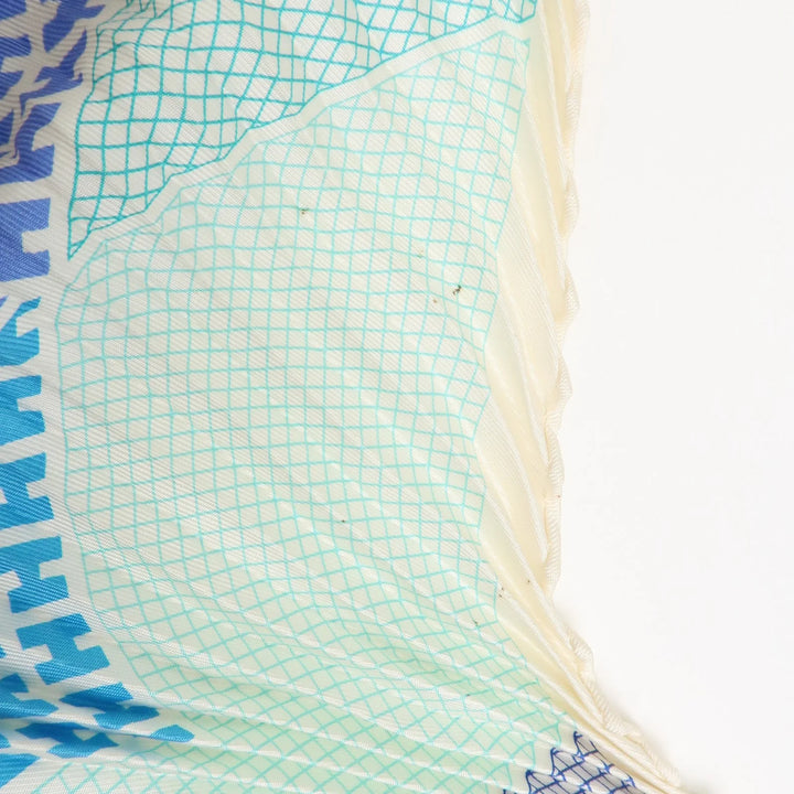 Hermes Pleated Carré Scarf Silk 100% H Logo Blue