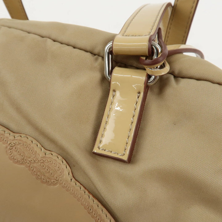 PRADA Logo Nylon Patent Leather Mini Boston Bag Beige BR3150