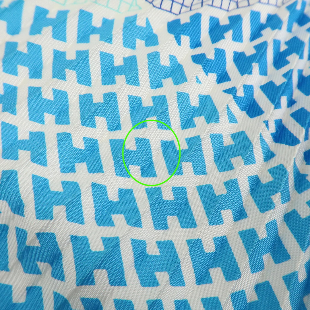 Hermes Pleated Carré Scarf Silk 100% H Logo Blue