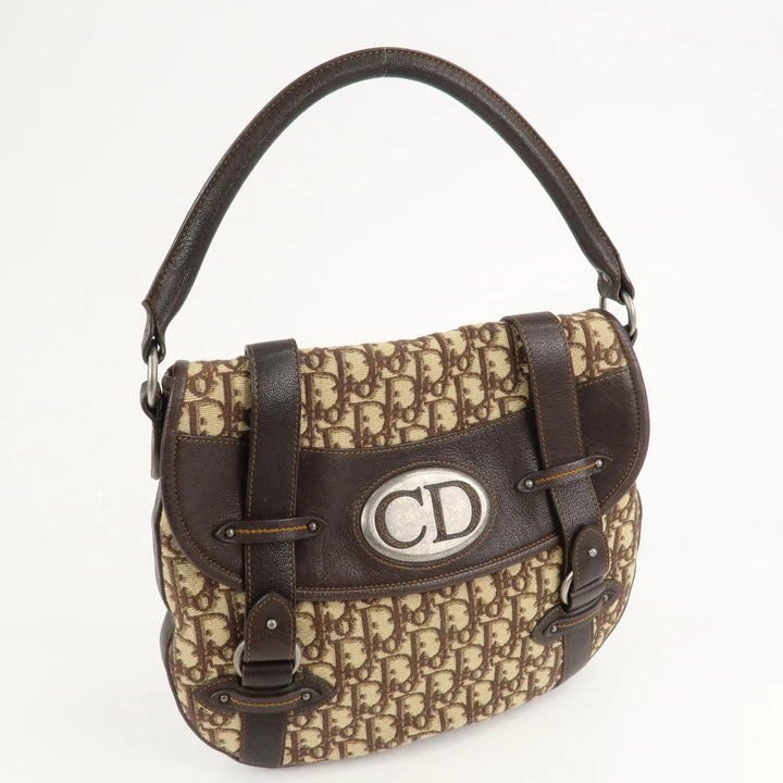 Christian Dior Trotter Canvas Leather Shoulder Bag Brown Used