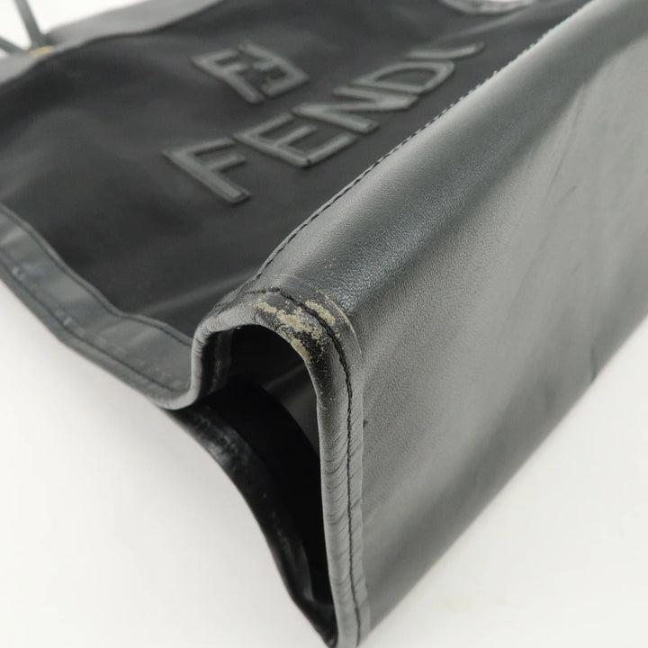 FENDI Mesh Leather Tote Bag Shoulder Bag Black Gold Hardware 259647