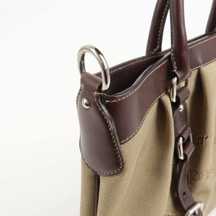 PRADA Logo Jaguard Leather 2way Hand Bag Beige Brown BN1184