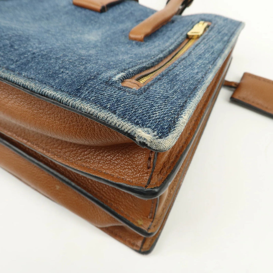 MIU MIU Madras Convertible Denim Leather 2Way Bag Hand Bag 5BA104