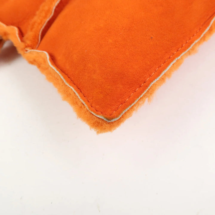 CHANEL Logo Mouton Clutch Bag Cosmetic Pouch Makeup Bag Orange