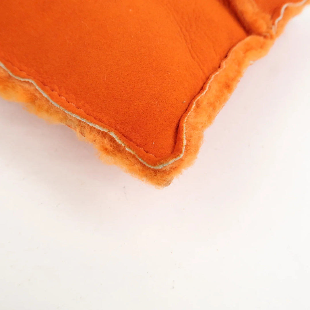 CHANEL Logo Mouton Clutch Bag Cosmetic Pouch Makeup Bag Orange