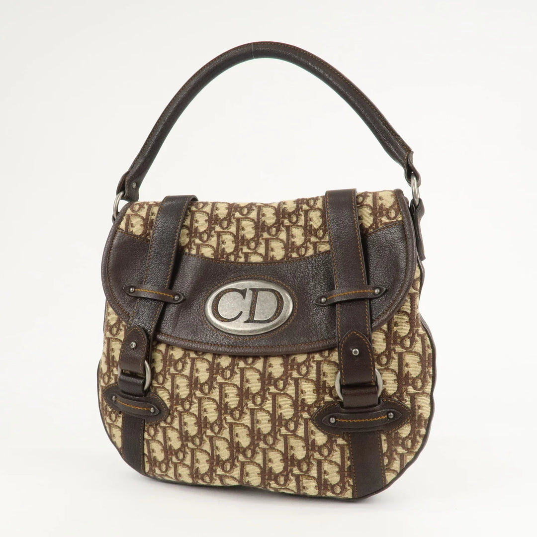 Christian Dior Trotter Canvas Leather Shoulder Bag Brown Used