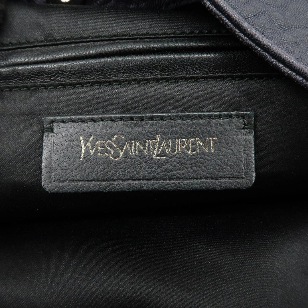SAINT LAURENT Leather One Shoulder Bag Hand Bag Navy Silver HDW