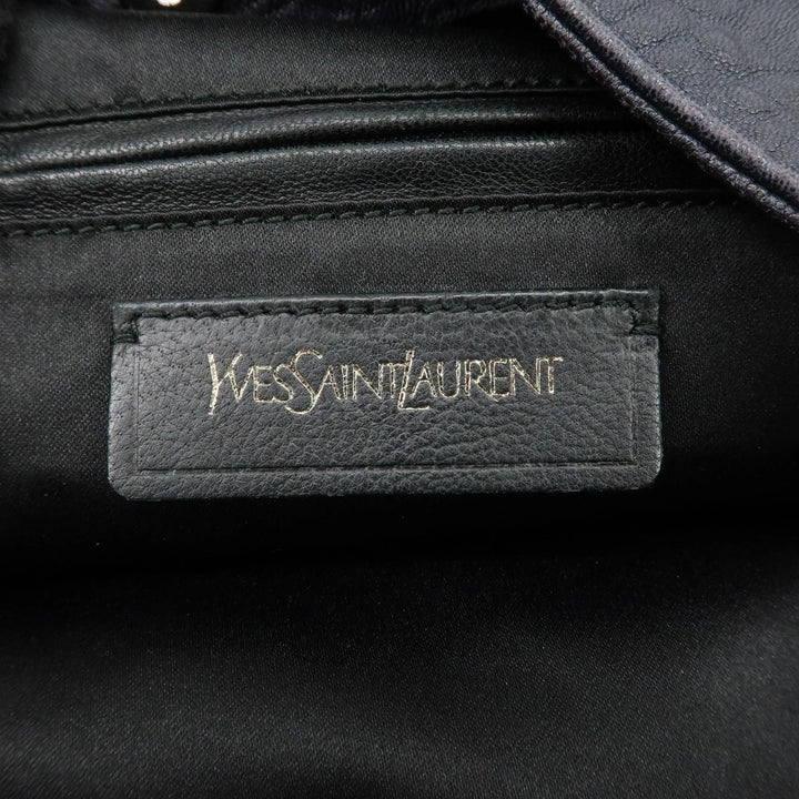 SAINT LAURENT Leather One Shoulder Bag Hand Bag Navy Silver HDW