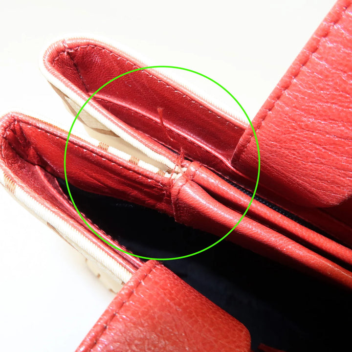 BVLGARI Logo Mania Leather Canvas Shoulder Bag Beige Red