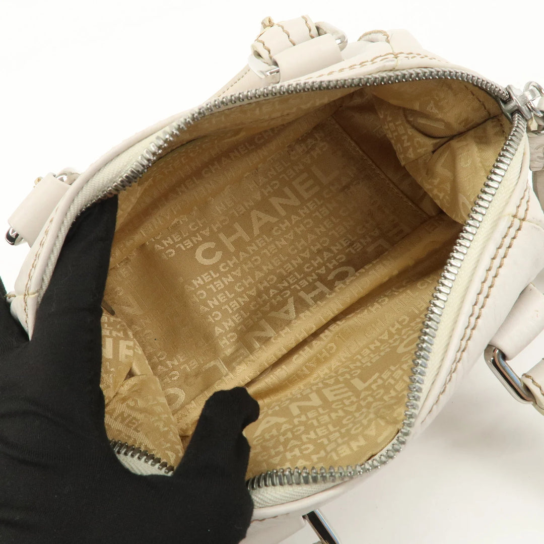 CHANEL Leather Mini Boston Bag Hand Bag Tassel Ivory A23050