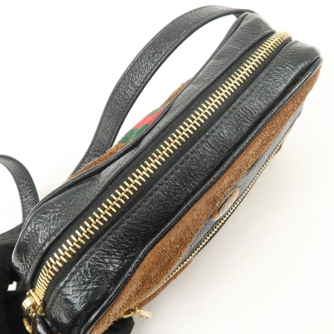 GUCCI Ophidia Sherry Suede Patent Leather Shoulder Bag Brown 573321