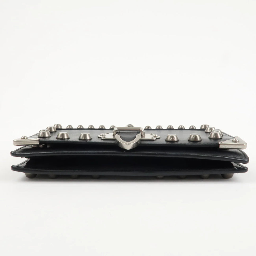 PRADA Leather Studs Chain Wallet Chain Bag Black Used