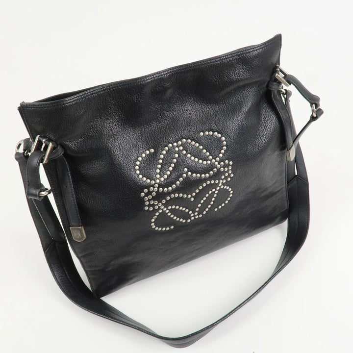 LOEWE Anagram Studs Logo Leather Shoulder Bag Crossbody Bag Black