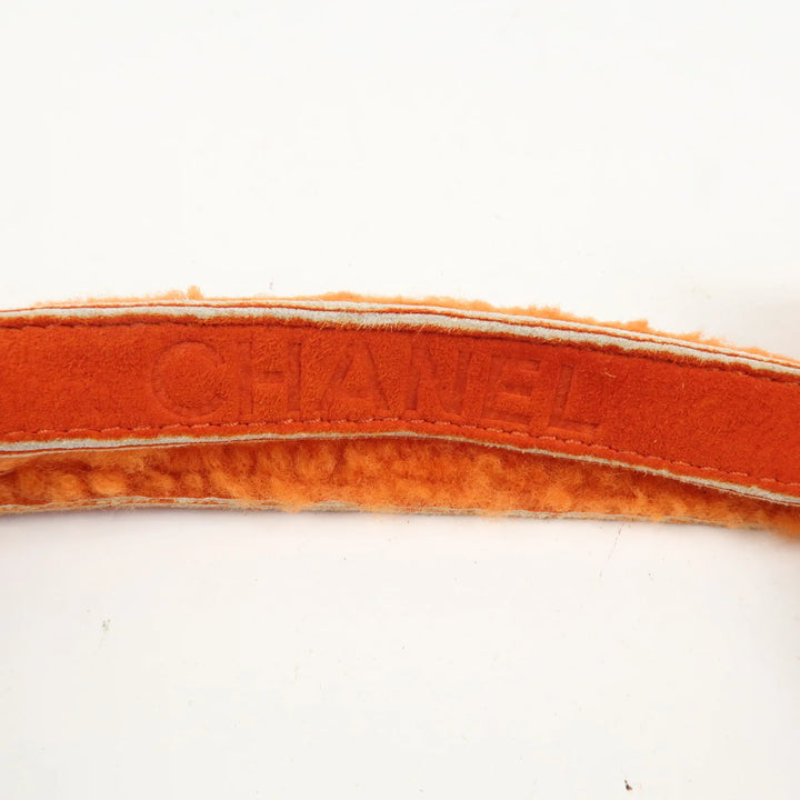 CHANEL Logo Mouton Clutch Bag Cosmetic Pouch Makeup Bag Orange