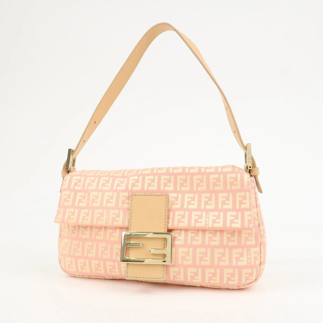 FENDI Mamma Baguette Zucchino Canva Leather Shoulder Bag 8BR000