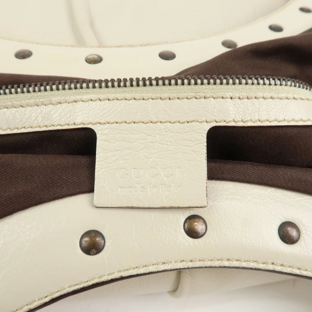 GUCCI Bamboo Leather Tucked Shoulder Bag Hand Bag Ivory 124293