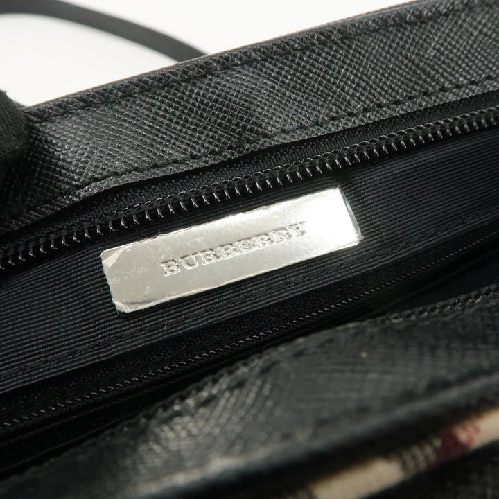 BURBERRY Canvas Leather Nova Plaid Shoulder Bag Beige Black Used