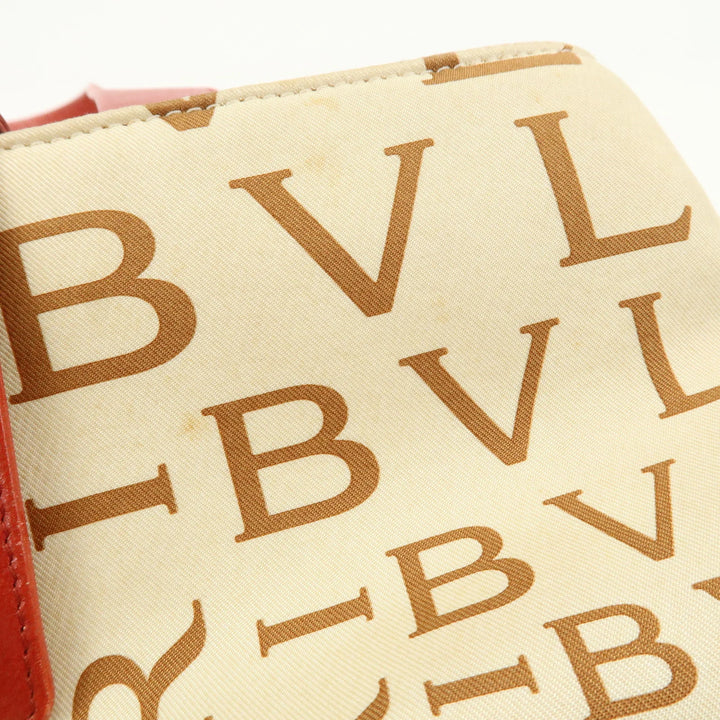 BVLGARI Logo Mania Leather Canvas Shoulder Bag Beige Red