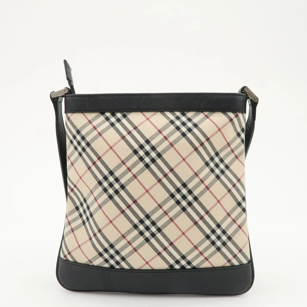 BURBERRY Canvas Leather Nova Plaid Shoulder Bag Beige Black Used