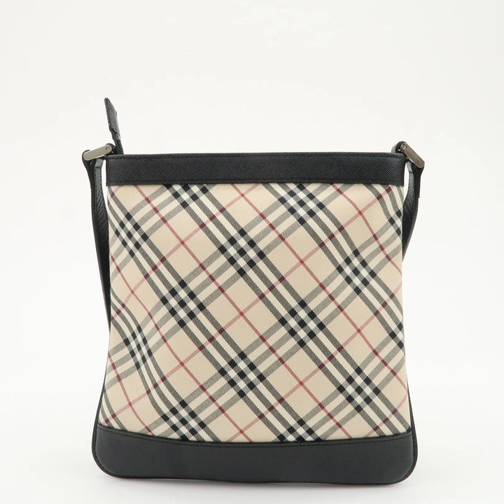 BURBERRY Canvas Leather Nova Plaid Shoulder Bag Beige Black Used