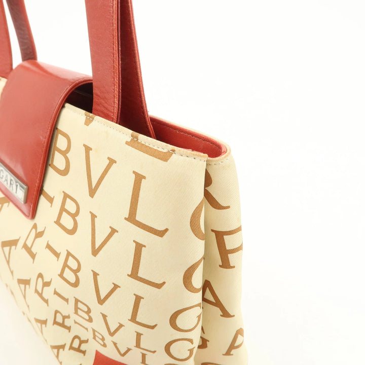 BVLGARI Logo Mania Leather Canvas Shoulder Bag Beige Red