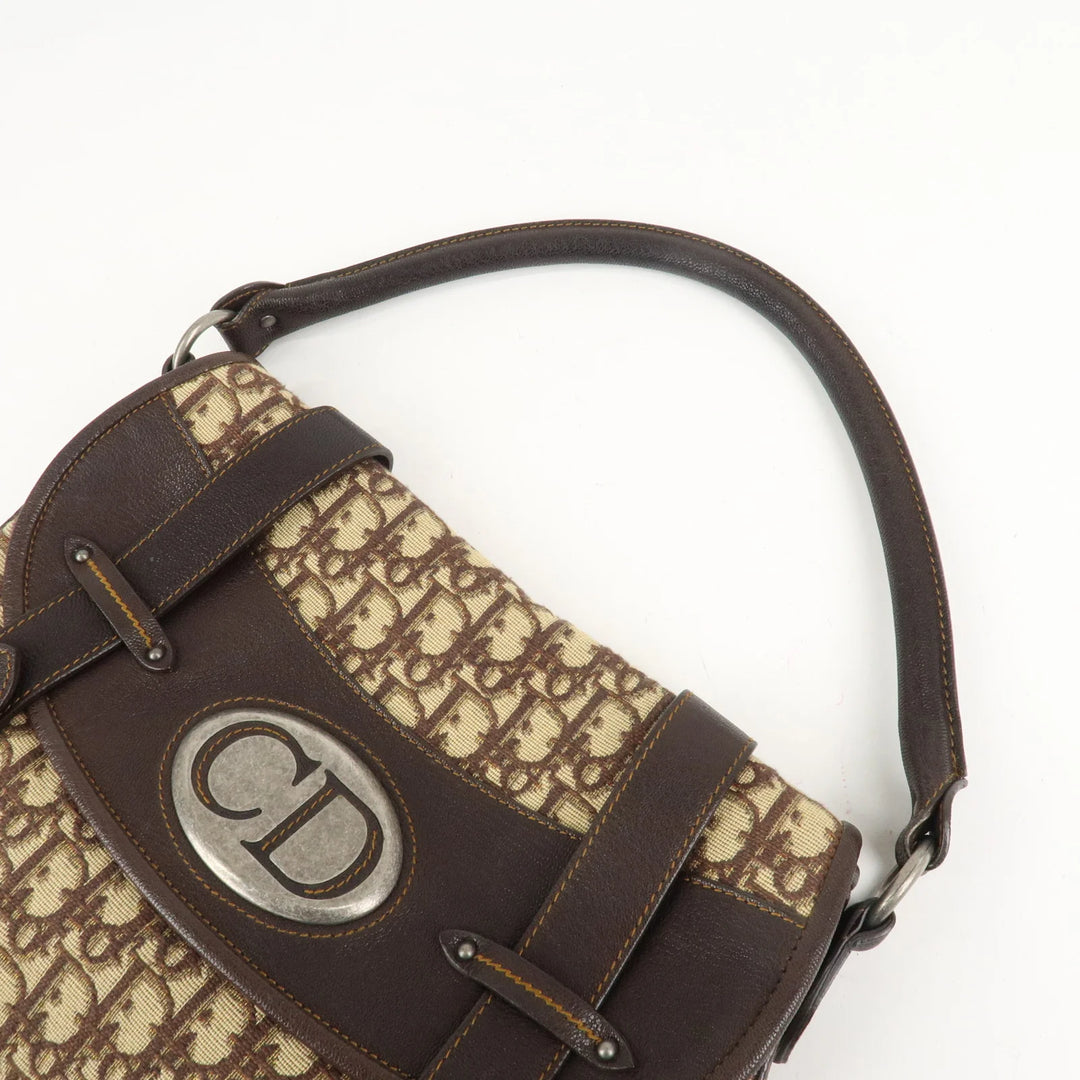Christian Dior Trotter Canvas Leather Shoulder Bag Brown Used