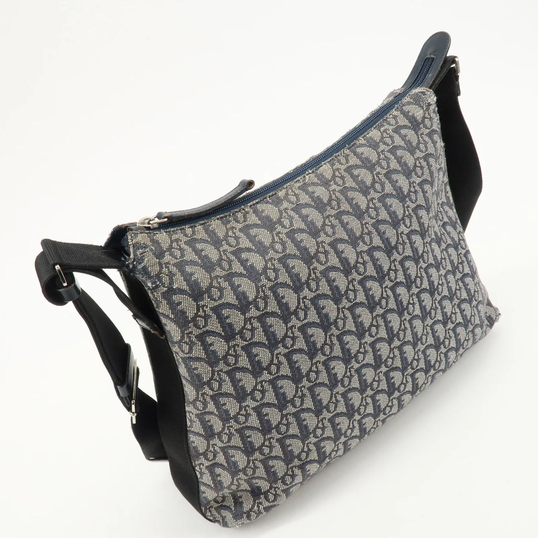 Christian Dior Trotter Canvas Leather Shoulder Bag Navy White Used
