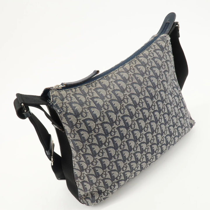 Christian Dior Trotter Canvas Leather Shoulder Bag Navy White Used