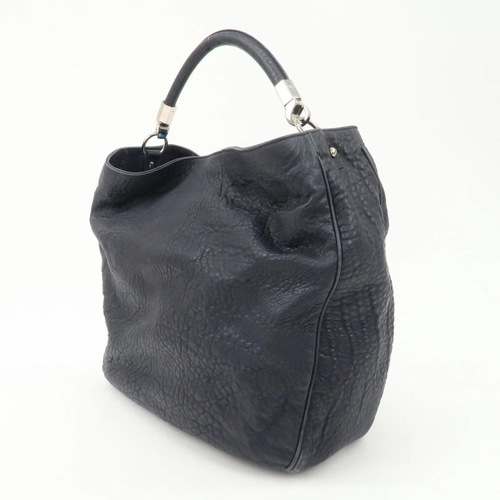 SAINT LAURENT Leather One Shoulder Bag Hand Bag Navy Silver HDW
