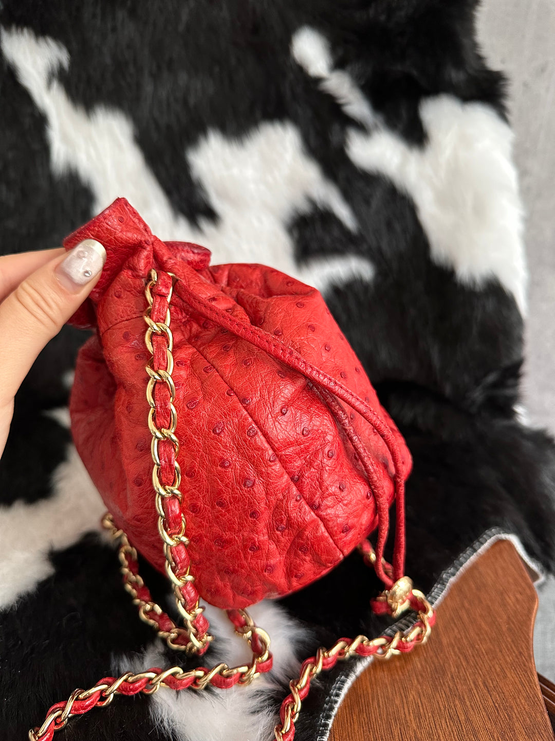 Chanel Ostrich Leather Mini Drawstring “Siu Mai” Bag ❤️✨