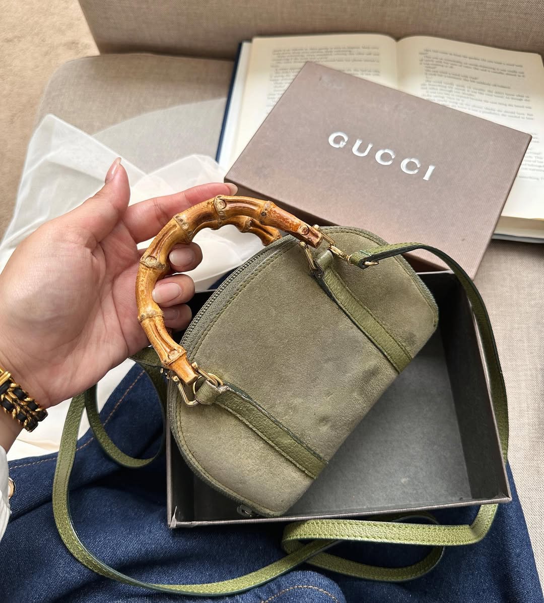 GUCCI Mini Bamboo WOC in Olive Suede｜Collector’s Mini × Timeless Bamboo Accent 🎋