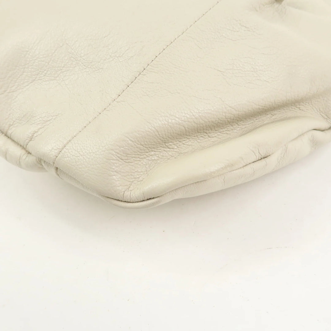 GUCCI Bamboo Leather Tucked Shoulder Bag Hand Bag Ivory 124293