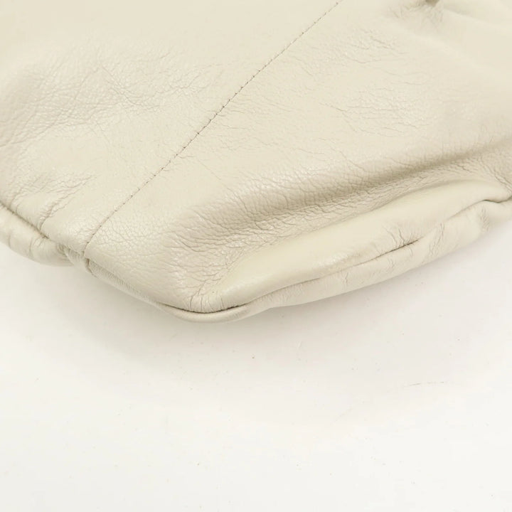 GUCCI Bamboo Leather Tucked Shoulder Bag Hand Bag Ivory 124293
