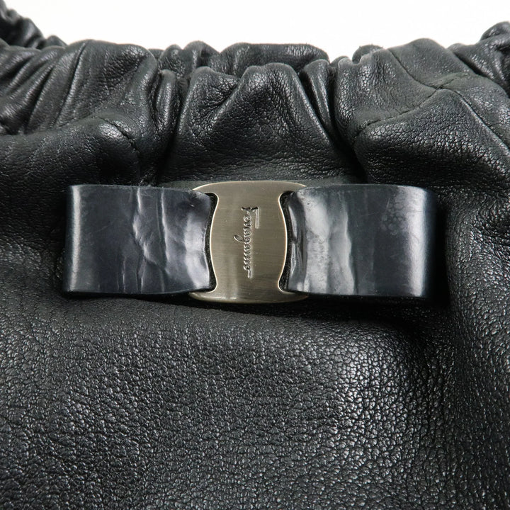 Ferragamo Leather Patent Leather Shoulder Bag Hand Bag Black