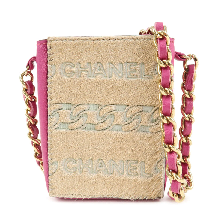 CHANEL Unborn Calf Lamb Skin Chain Shoulder Cigarette Case Used