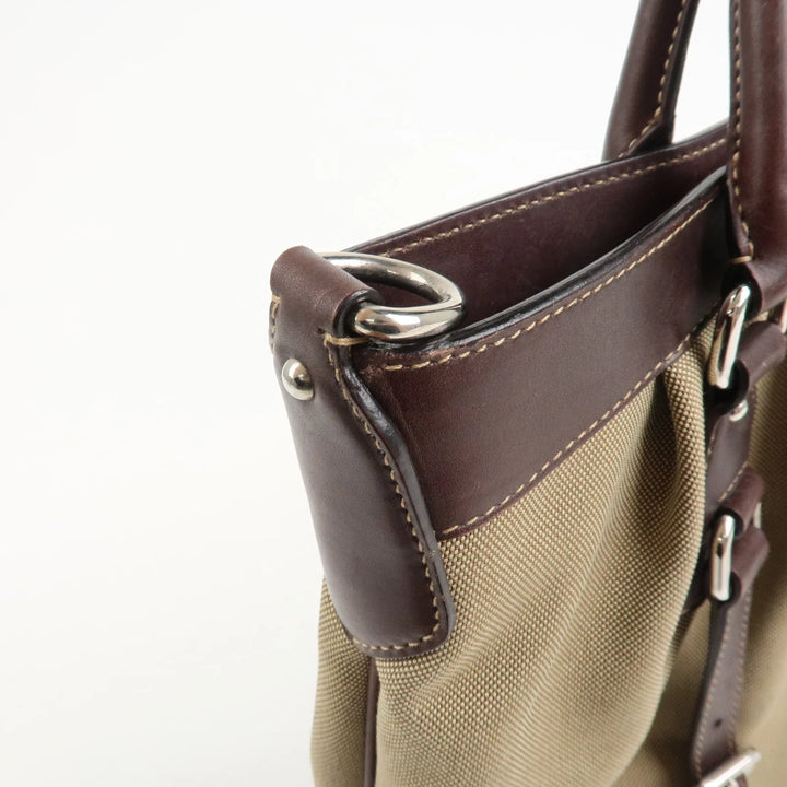 PRADA Logo Jaguard Leather 2way Hand Bag Beige Brown BN1184