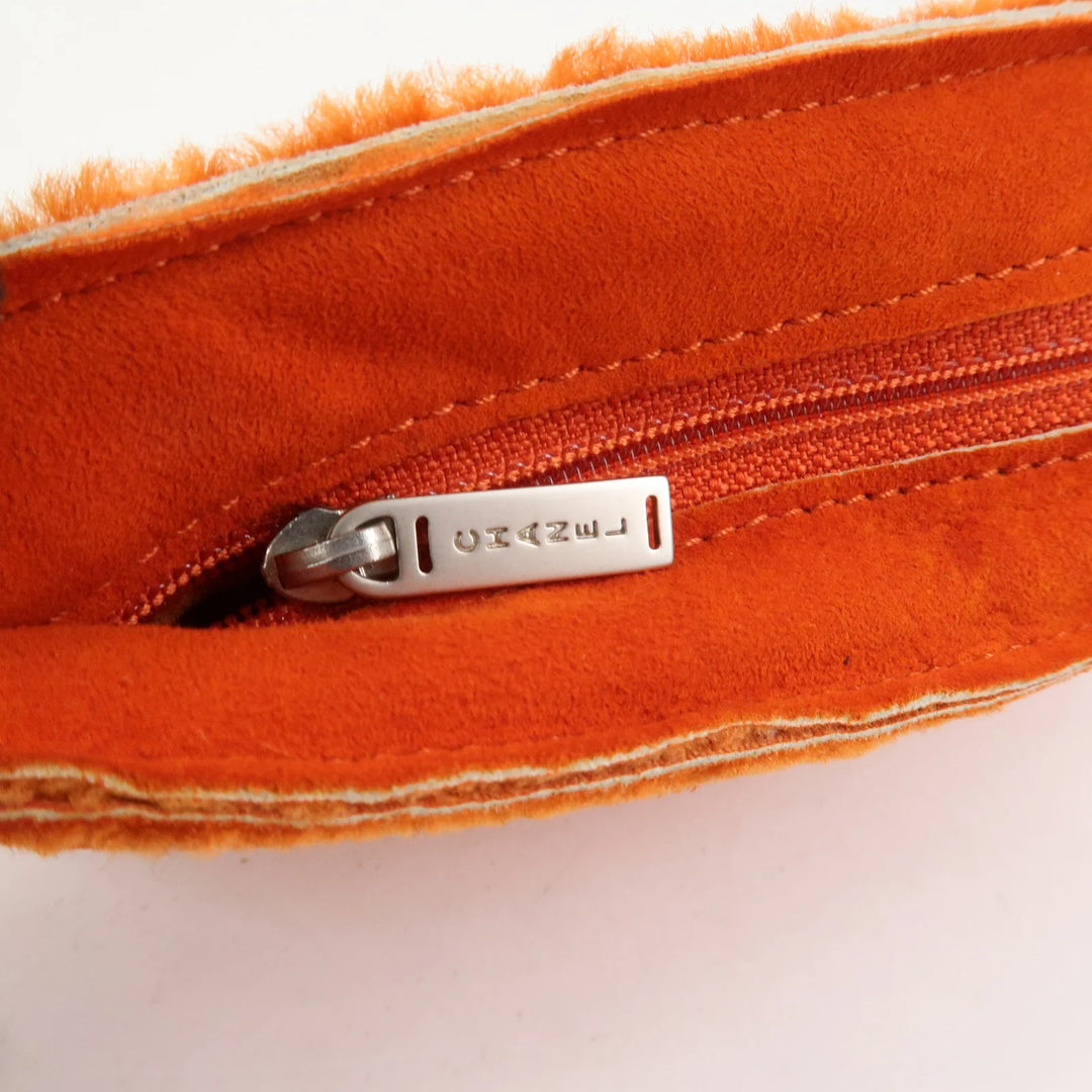 CHANEL Logo Mouton Clutch Bag Cosmetic Pouch Makeup Bag Orange