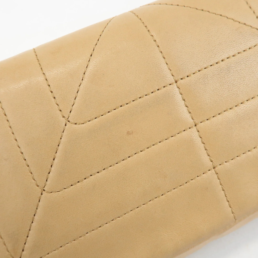 CHANEL Lamb Skin Shoulder Bag Silver Hardware Beige Used
