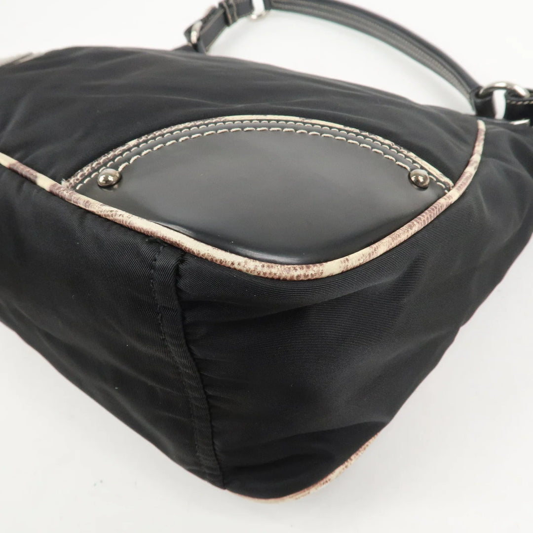 PRADA Triangle Logo Nylon Leather Shoulder Bag Black BR2840