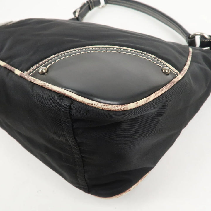 PRADA Triangle Logo Nylon Leather Shoulder Bag Black BR2840