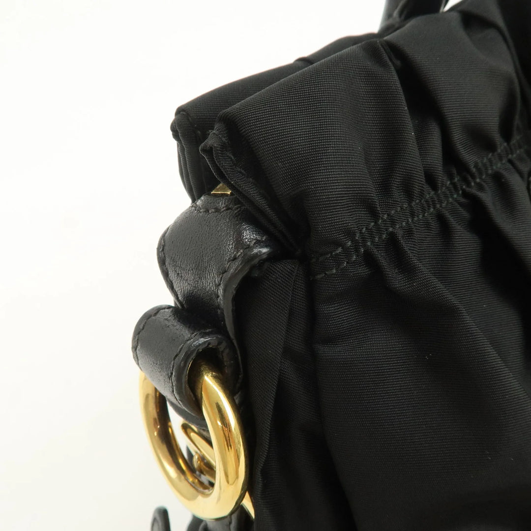 PRADA Nylon Leather Gathered 2Way Hand Shoulder Bag Black BN1407