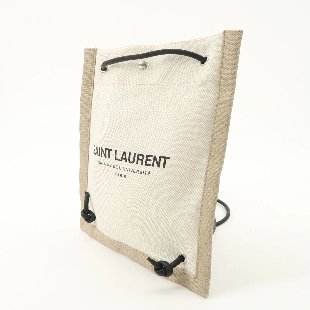 SAINT LAURENT Leather Canvas 2Way Bag Back Pack Natural 710272 Used