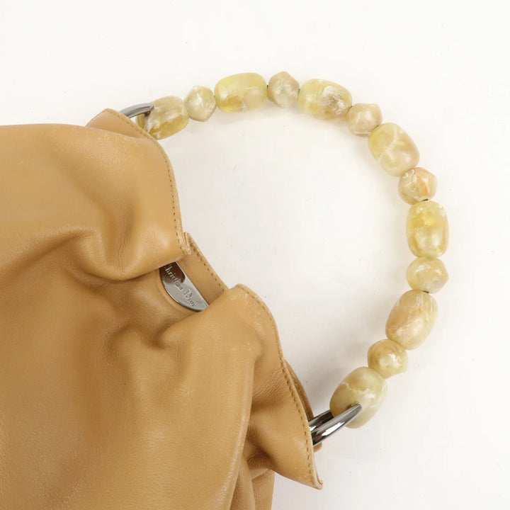 Christian Dior Maris Pearl Leather Hand Bag Light Brown