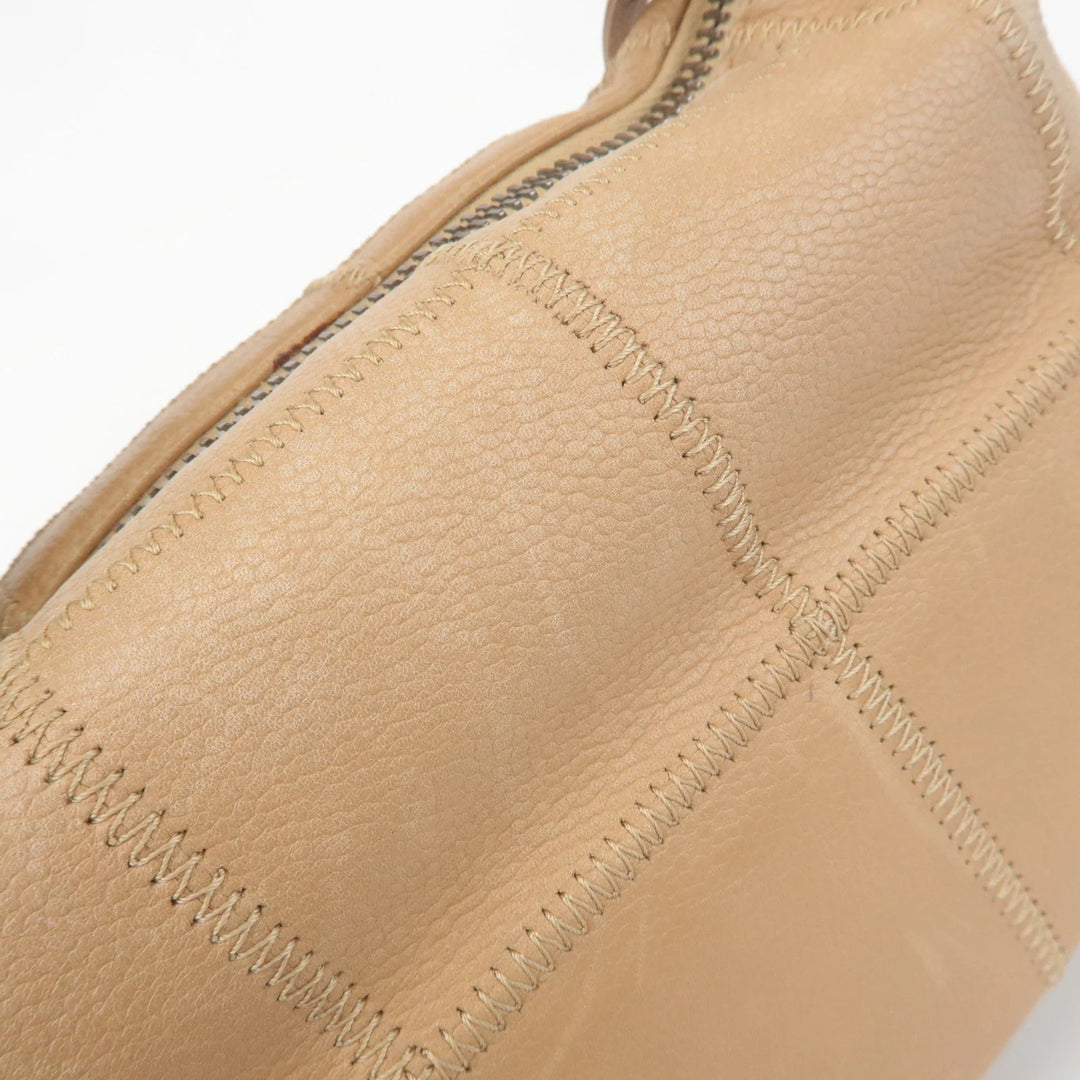 CHANEL Chocolate Bar Wild Stitch Leather Hand Bag Beige Used