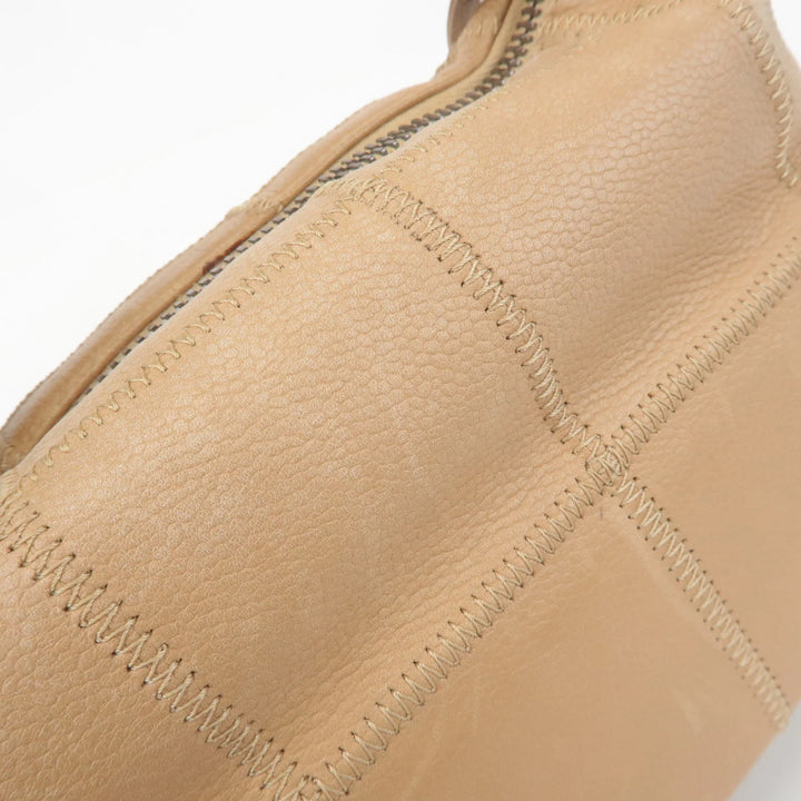 CHANEL Chocolate Bar Wild Stitch Leather Hand Bag Beige Used