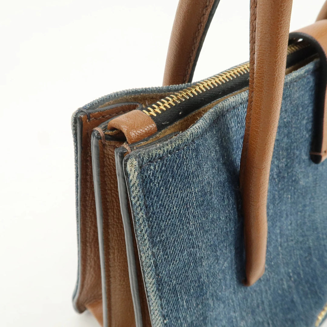 MIU MIU Madras Convertible Denim Leather 2Way Bag Hand Bag 5BA104