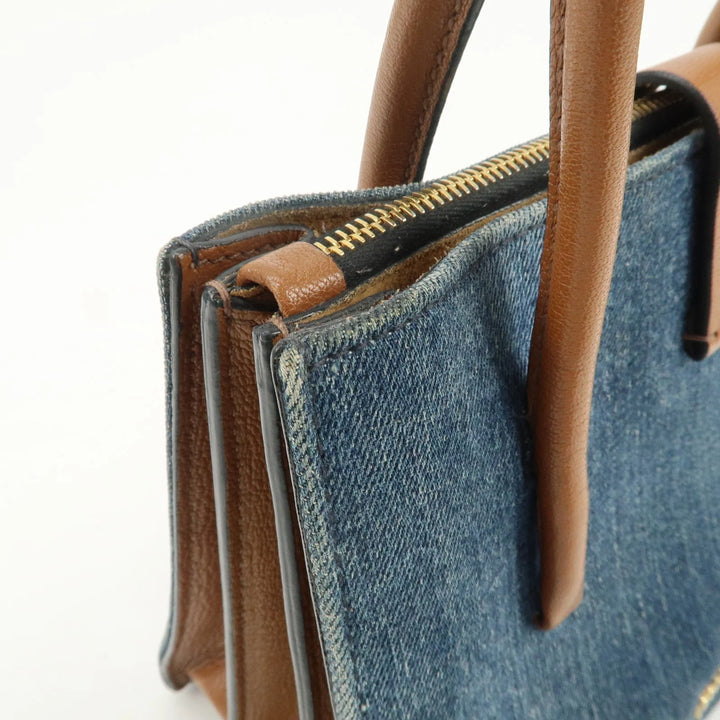 MIU MIU Madras Convertible Denim Leather 2Way Bag Hand Bag 5BA104