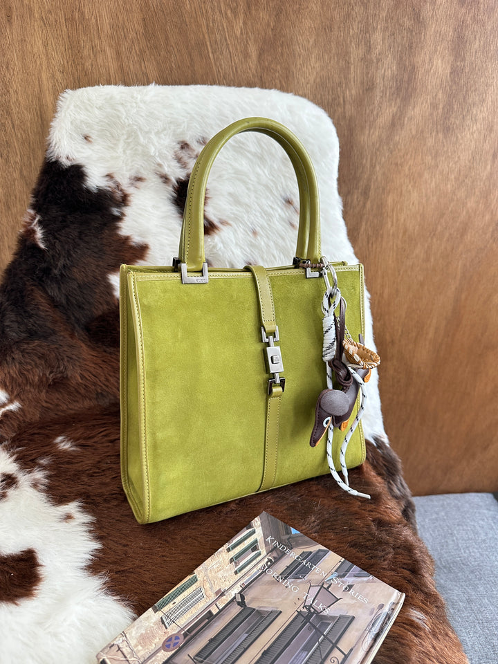 Gucci Jackie Suede Tote Bag 🍃｜Matcha Green Suede・Structured Mini Size・Iconic Jackie Detail
